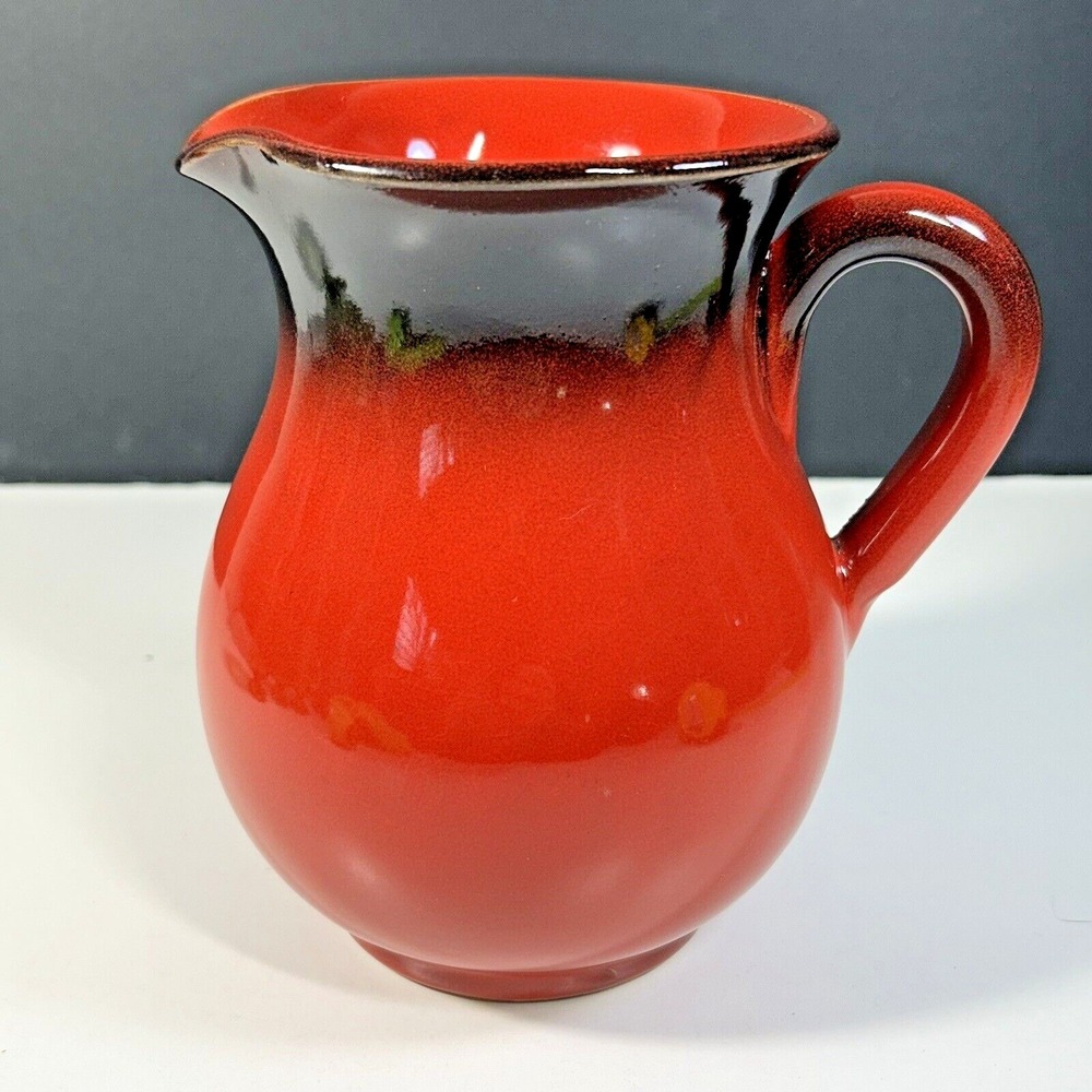 Vintage Made In Italy Red Pottery Pitcher Brushed Dark Accents Rustic 6 1/2"